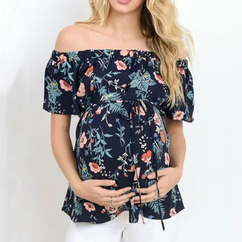 ženske kratek rokav vrhovi dojenje off ramenski cvetlični t-shirt porodniškega porodniškega oblačila nosečnostjo ženske ropa embarazada