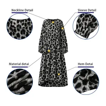 Ženske Long Sleeve Vintage Obleko Leopard Tiskanih Obleke VONDA 2021 Priložnostne O Vratu Dolg Rokav Haljo Bohemian Vestidos Femme