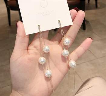 ženske Modni uhani galvanizacijo več pearl tassel dolgo uho žice uho nakit