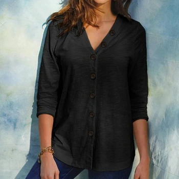 Ženske Nov Slog Priljubljena Barva Gumb Proti-vrat Fashion Majica Ženske Bluze z Dolgimi Rokavi Bluzo Majica Priložnostne Vrhovi Plus Velikost