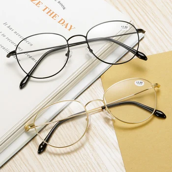 Ženske Ovalne Kovinski Branje Okrogle Očala Clear Leče Moških Presbyopic Očala, Optično Spektakel Očala Na Recept Očala
