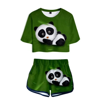 Žival je Panda 3D Tiskanja Dame Trenirko 2 Kos Obleke za Ženske Obreži Zgoraj čeveljčki dvodelni Set Top in kratke Hlače Komplet Ulične