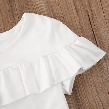 1-5Y Baby Toddler Otrok Dekliška Oblačila, ki White Ruffles T shirt + Sivo Kariran Krila Poletja, Otroci, Dekleta, Kostumi