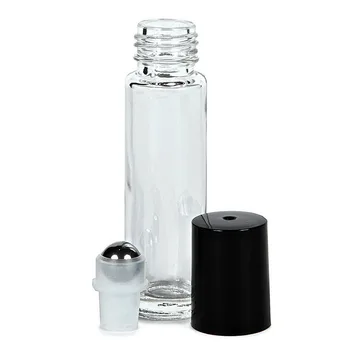 10 ml Navadnega prozornega Stekla Parfum Roll na Steklenica iz Nerjavečega Jekla Roller Ball Črna Kapa Pokrov za Eterično Olje, Aromaterapija