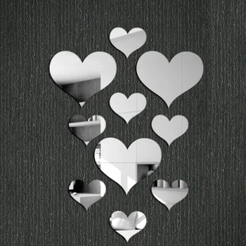 10Pcs Srce Ljubezni, Akril Ogledalo Stenske Nalepke so Odstranljive Stensko Nalepko 3D Ogledalo Stenske Nalepke za Spalnico in dnevno Sobo