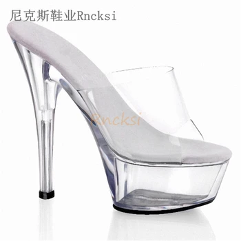 15 CM ultra visoke pete seksi kristalno sandali model uspešnosti čevlji princesa transparentno steklo natikači