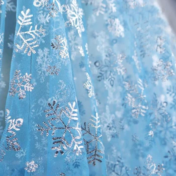 150 cm *90 cm Snežinka Natisnjeni Poliester Til Organza Tkanine Modre Srebrnimi Bleščicami, Cosplay Shiner Svetlo Tkanine Dekoracijo
