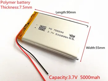 1pcs 3,7 V 5000mAh Litij-Polimer LiPo Baterijo za ponovno Polnjenje celic Za Moč banke, PSP, mobilni telefon PAD prinaša dobička tablet PC 755590