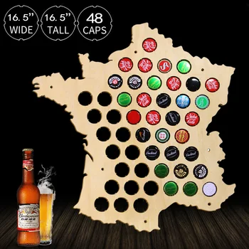 1Piece Steklenico Piva Kape Zemljevid Francije Ustvarjalne Lasersko Vgravirana Lesa Zemljevidi Wall Art Za Skp Kolektor Doma Dekoracijo