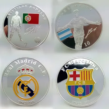 2 kos Messi Ronaldo nogometni igralec šport star značko silver plated nogomet barvne 40 mm, trgovina s spominki, zbirateljskega kovanca