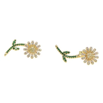 2019 NOVO prispeli nakit Cvet Cvet klinov dvojno stranicami, zeleno listje, Ženske dekle majhen cvet uhan s cz tlakovane srčkan stud
