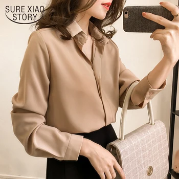 2019 novo žensk pomlad majica dolg rokav šifon bluzo preprosta ženska čisto korejskih žensk, plus velikost oblačila modni majice D553 30