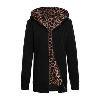 2019 Vroče Novih Hooded Oblazinjeni Leopard Pulover Ženske, Evropi, Ameriki Plus Žamet Velikosti Jakno Plašč Pozimi ženska Oblačila Mujer