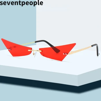 2020 Moda Trikotnik Rimless Sončna Očala Ženske Letnik Mala Mačka Oči Ženska Sončna Očala Brez Okvirjev Steampunk Smešno Odtenkov Za Moške