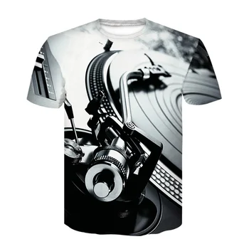 2020 Moških Oblačila Majica Tehnika Gramofon DJ Glasbo, Zvočne Knjige 3D Tiskanje Tshirt Harajuku Športna T Majica Cool Kratek Rokav