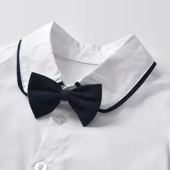 2020 Nove Jesensko Otrok Fantje Oblačila Sklop Belo Srajco s kravato Loka+Suspender Hlače, Gospod 2Pcs Obleke, Fantje, Otroci Oblačila