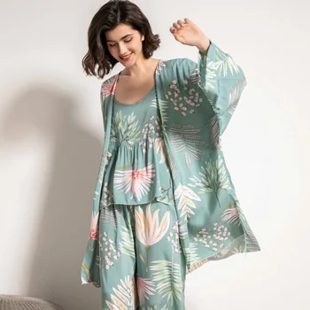 2020 Nove Ženske Pižame Nastavite Banana Listov Tiskanje Ženske Udobje Svoboden Homewear Velikosti Femme Sleepwaear 3 Kos Set Pijamas