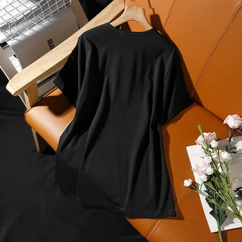2020 poletje Nova Moda M-3XL Plus Velikost majica s kratkimi rokavi Ženske opozoril star Sequined Kratek Rokav Tees Priložnostne Bombaž svoboden zgornji deli oblacil ženske