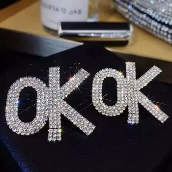 2020 sije kristalno ženski Modni Uhani pismo OK Uhani lepe luksuzni nakit uhani Božični party dodatki