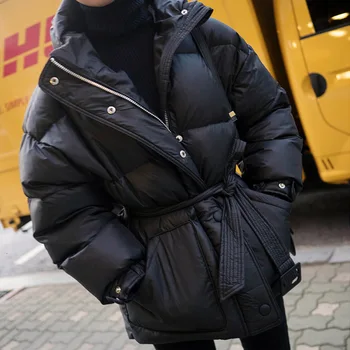 2020 črna ženska moda in ženske navzdol parka zimsko jakno preprost hlačnice design, odporen na veter toplo ženski visoke kakovosti plasti s pasom YRF75