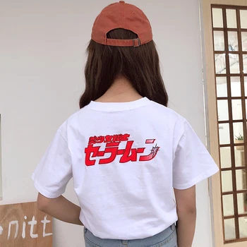 2020 Žensk Japonska Srčkan Kawaii Ulzzang Bombaž Svoboden Risanka T-Shirt Casual Punk Tunika Ženski korejski Kawaii Retro Srčkan Tee Ženske