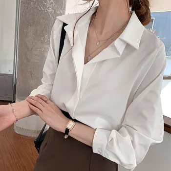 2021 Pomlad korejski Oblačila Plus Velikost Ohlapno Majico Jeseni Ženske Modni Bluze Trdna Dolg Rokav Bluzo Preprost OL Žensko Blusa