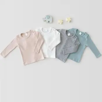 2021 Pomlad Priložnostne Baby Dekleta Fantje majice Oblačila Novorojenčka Otroci Candy Barve Dno Malčka Bombažno Bluzo z Dolgimi Rokavi