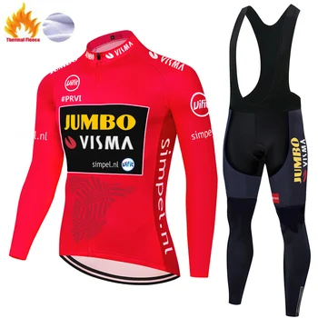 2021 Pro Team JUMBO VISMA kolesarjenje jersey Moški Zimski Termalni Runo Long Sleeve kolesarjenje nastavite moških bycicle bo Ustrezala Prostem Kolesarske hlače