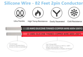 22AWG Silikonski Električna Žica, 10M Kabel Podaljšek Žice Kabel 2 pin Kabli Prilagodljiv Hook UP Pramenov Posodah Bakrene Žice