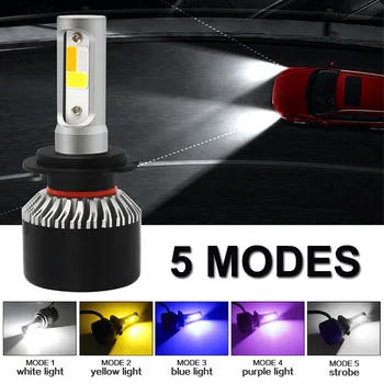2PCS LED Avtomobilski Žarometi H4 H7 Zatemniti 4Colors+Flash Strobe Auto Žarnica 6000K 8000K 4300K Bela Modra Rumena Žarnica Luči za Meglo Žarnice