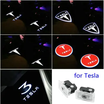 2pcs za Tesla Model S 3 X Y Dobrodošli Lučka Led Avto z Dovoljenjem Vrata Avtomobila logotip Lučka Mlaka Luči Projektor Svetlobe Duha Senca Luči