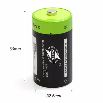 2PCS ZNTER 1,5 V 4000 mah akumulatorska baterija Micro USB je baterija D Lipo LR20 litij-polimer baterija + Micro USB Kabel za Polnjenje