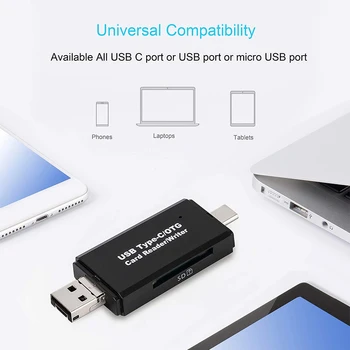 3 v 1 Bralnik Kartic Tip C & Micro USB & USB na Micro SD SD TF Card Reader OTG Smart Pomnilniške kartice Microsd, Cardreader Za iPad