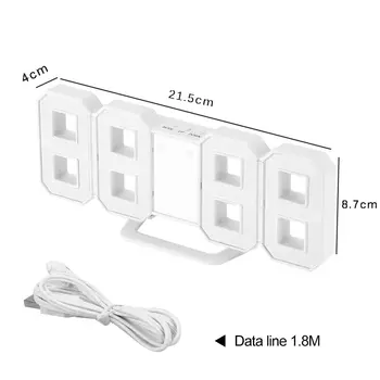 3D Digitalni Tabela Ura Stenska Ura LED Nočna Datum Čas Celzija Prikaže Alarm USB Dremež Doma Dekoracijo dnevna soba#91