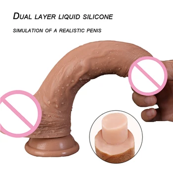 4 Velikost Dvojno Plast Silikona Realističen Penis Kože, občutek Velik Dildo priseska Sex Igrače za Žensko Realno Dick Odraslih Igrača