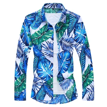 45KG-120 KG Jeseni Moških Bluzo Modno Oblikovanje Colorfully Natisne Majica Moški Havajih Dolgo Oplaščeni Plaži Cvetlični Srajce 5XL 6XL 7XL