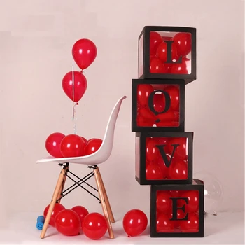 4pc Večkratno uporabo DIY Abeceda Pregledno Polje Latex Balon Shranjevanje Bloki za Poročni Obred Okraski Valentines' dan Dobave