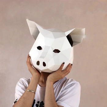 5 Barv, 3D Papir Svinjska Glava Masko Pokrivala za Živali DIY Origami Papir, Kartice Model Sobi Doma Dekor Obrti Stranke Halloween Cosplay Rekviziti