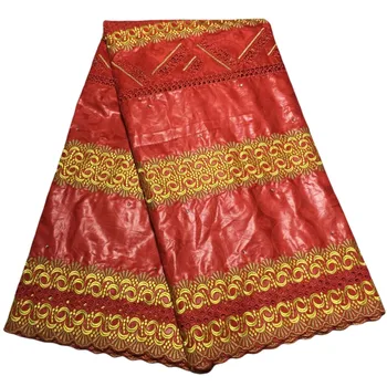 5 metrov bazin riche tkanine afriške tkanine rdeče čipke bazin brode visoke kakovosti bazena riche nigerijski čipke tkanine za moške&ženske obleke