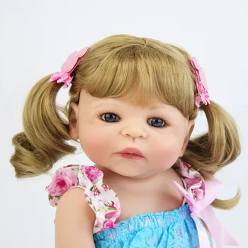 55 cm Polni Silikona Vinil Prerojeni Baby Doll Igrače Dekleta Bonecas 22-palčni Novorojenčka Blondinka Princess Bebe Živ Dojenčki Božič, Darilo za Rojstni dan