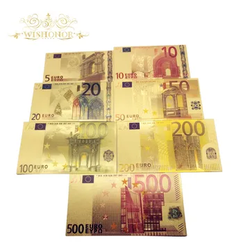 7pcs/veliko Barve Evro Bankovcev Določa 5 10 20 50 100 200 500 EUR Zlato, Bankovci v 24K Gold Ponaredek papirnati Denar za Zbiranje