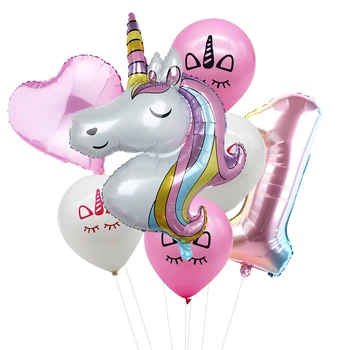 7Pcs/veliko Rainbow Unicorn Stranka Baloni Samorog Rojstni dan Dekoracijo Število Balon Otroci Rojstni dan Baby Tuš Dekor Globos