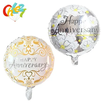 7pcs Vesel Obletnico Krog Folija Balone Helija, Stranka spomin Dekoracijo Folijo Globos Poroka, Valentinovo baloni