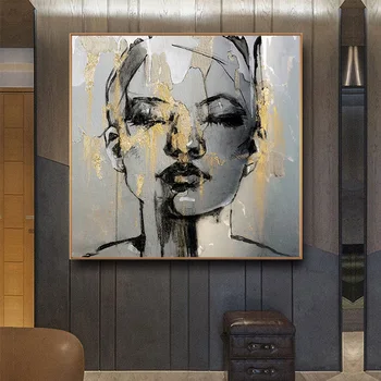 Abstraktna slika platno slikarstvo zlato dekle obraz modne wall art za dnevno sobo kvadratnih stenske slike doma dekor brez okvirja