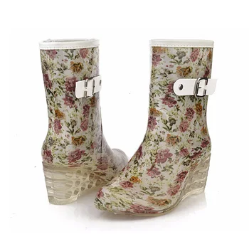 Aleafalling Pomlad zima približno 6 cm visoke pete mid-tele boot ženske klin dež čevlji preppy stil trdna nepremočljiva sponke shoew052