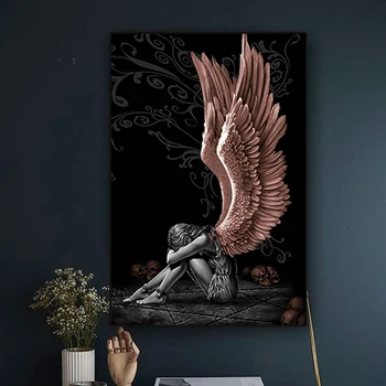 Angeli In Demoni, Platno Slikarstvo Siv Znak krila Lobanja, Plakati, Tiskanje Skandinavskih Cuadros Stenskih slikah, za dnevno Sobo