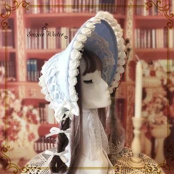 Anime Alice Cosplay Japonski Letnik Princesa Sweet Lolita Modra Lok Čipke Bonnet Pokrivala Cilinder Sun Pokrivalo Ženske Viktorijanski Bnt
