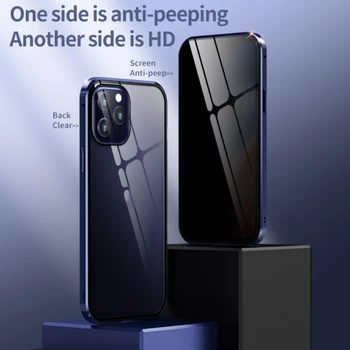 Anti-Peeping Celotno Telo Primeru Jasno Kaljeno Steklo, Kovine Odbijača Zaščita Zasebnosti Kritje Za Iphone 12/12Mini/Pro/Pro Max