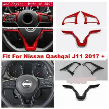 Auto Avto Volan Gumb Okvir Dekoracijo Naslovnica Stripa Trim Fit Za Nissan Qashqai J11 2017 - 2020 Rdeče / Ogljikovih Vlaken Videz