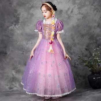 Baby Dekle, Princesa Rapunzel Obleko Halloween Party Cosplay Kostum Otrok Sequins Božič Roza Sophia Zapleten Princesa Obleko